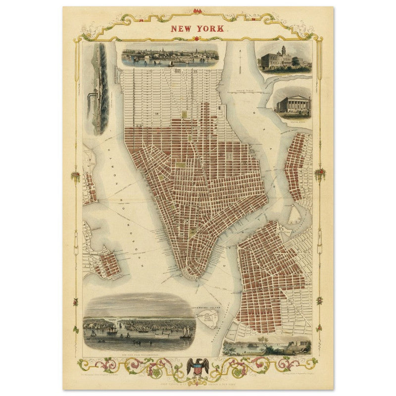 Vintage New York City map. Antique city plan of the city of New York.