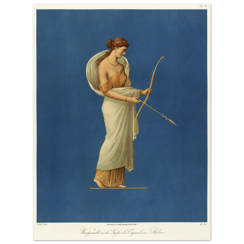Roman woman with bow Pompeii mural painting reproduced by Wilhelm Zahn.