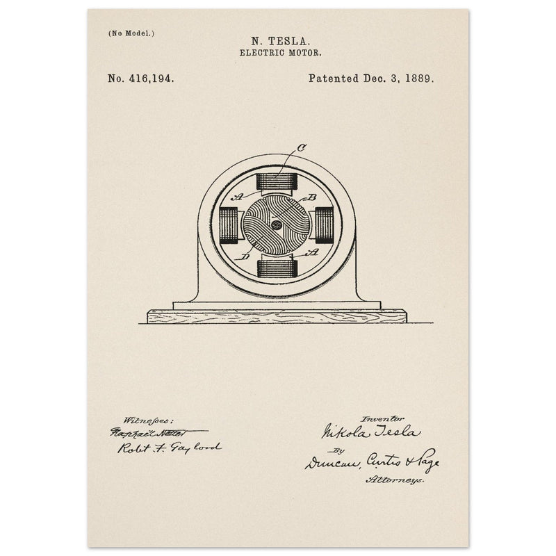 Electric Motor  patent 416194 by Nikola Tesla.