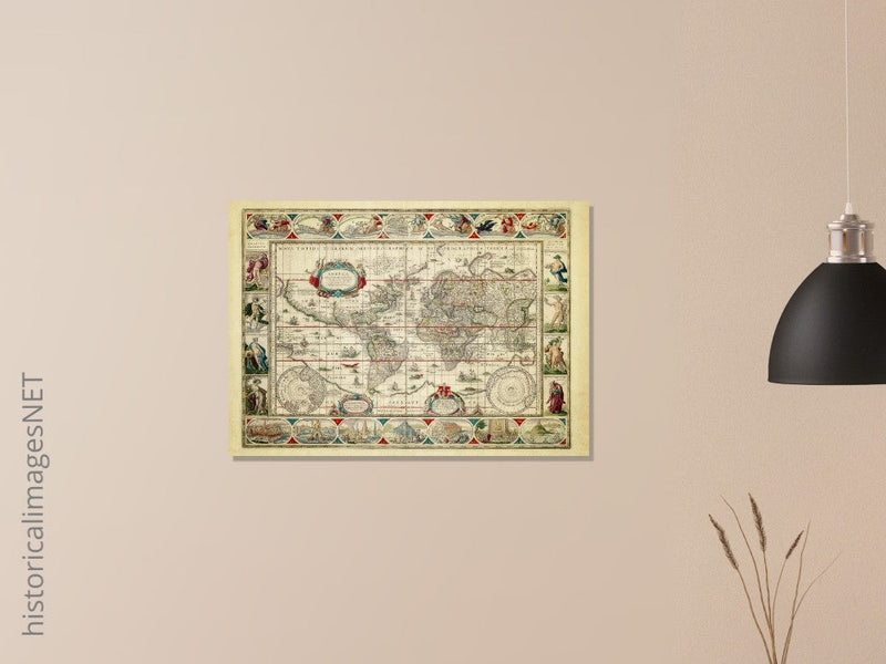 Ancient old world map 1638. Noua totius terrarum orbis geographica ac hydrographica tabula by Willem Janszoon Blaeu