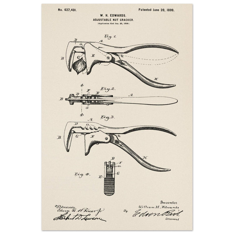 Vintage Adjustable Nut Cracker patent by William H. Edwards.
