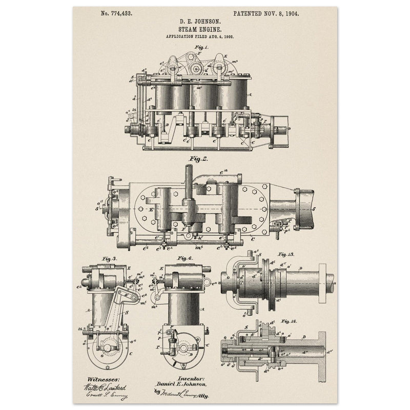 Steam engine patent 1904 by D. E Johnson.