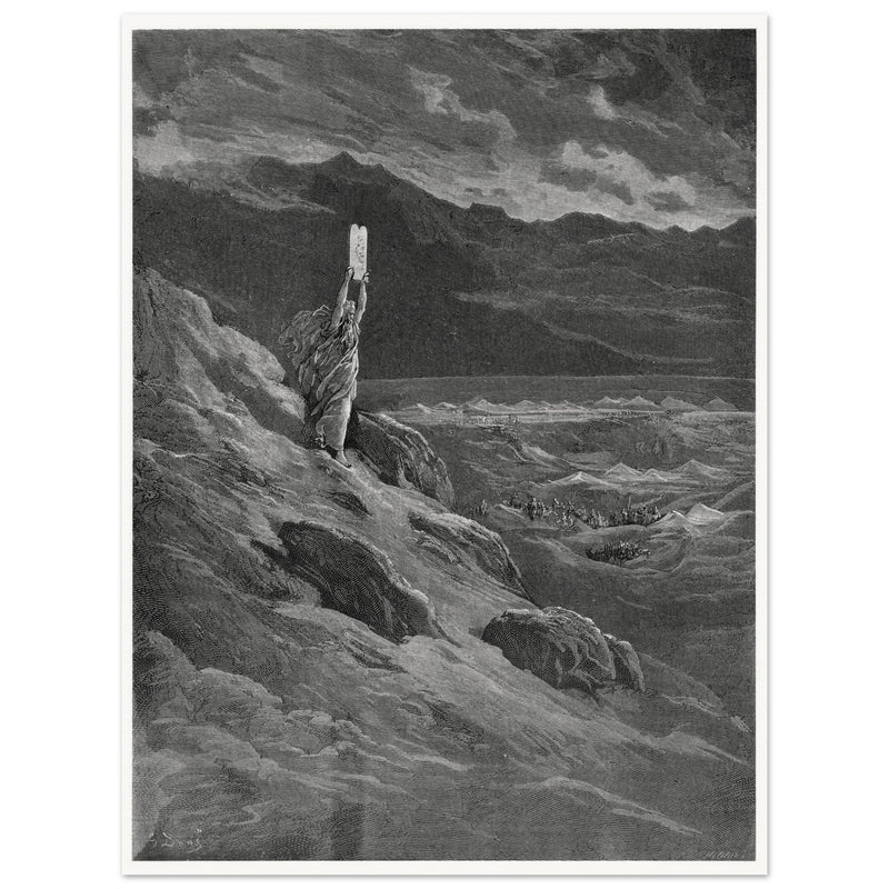 Gustave Dore Paradise Lost engraving . Moses and the stone tablets.
