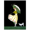 Ethel M Plummer illustration for vintage fashion magazine cover. Woman with umbrella and her dog.