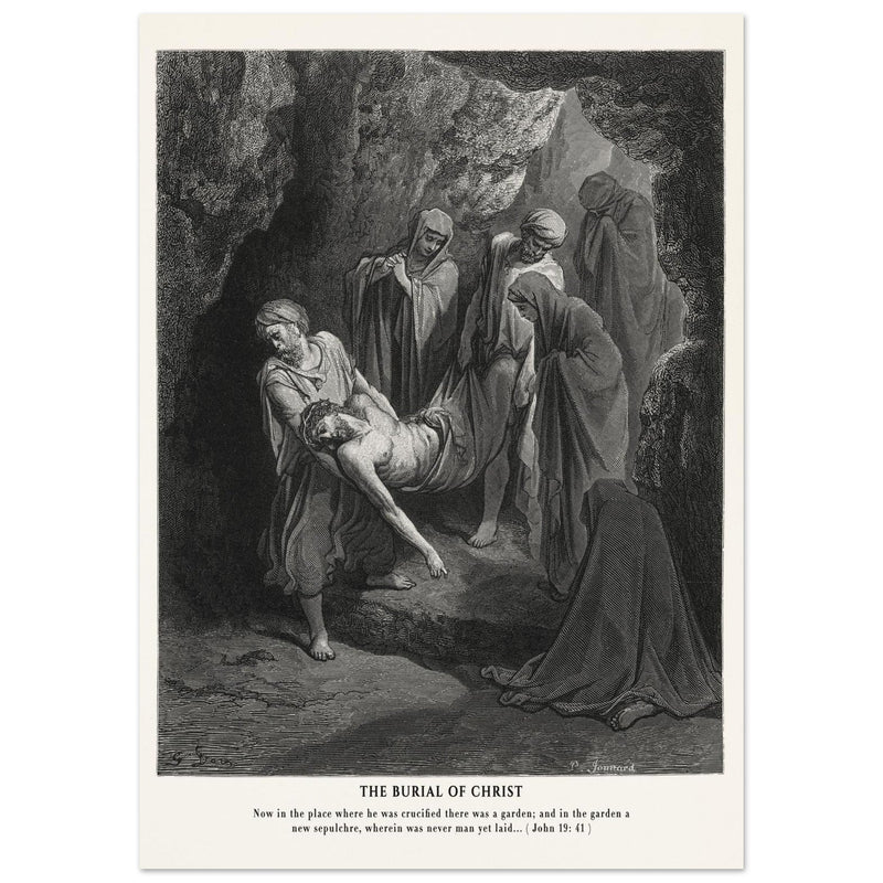 Gustave Dore The Bible engraving print . The Burial of Christ illustration .