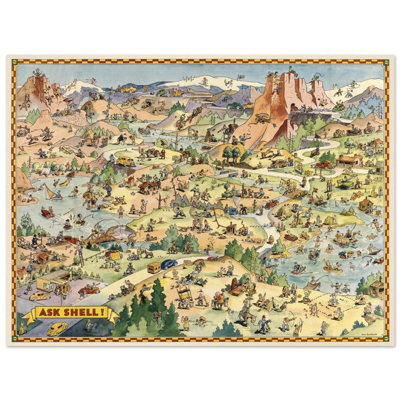 Tour with Confidence with Shell  illustrated vintage map  by Don Bloodgood.