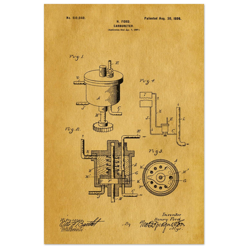 Carbureter vintage patent illustration by John Ford.