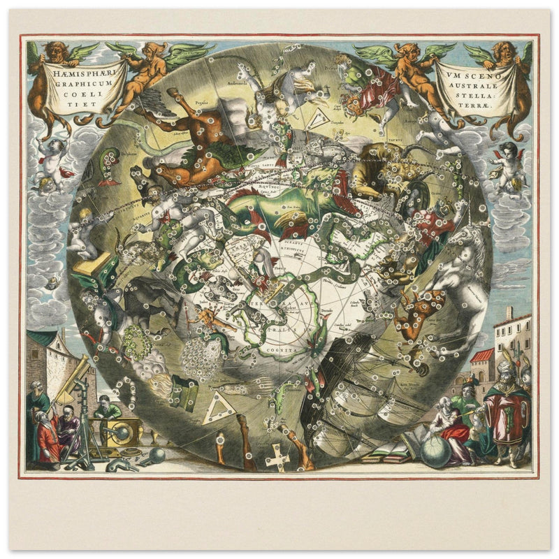 Southern celestial hemisphere with star constellations by Andreas Cellarius.