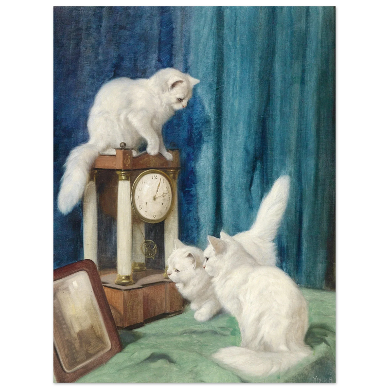 Three curious cats old painting by Arthur Heyer.