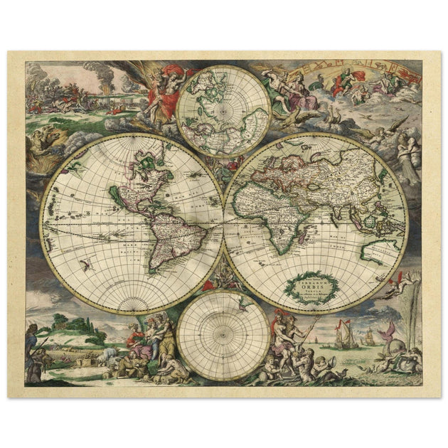 Ancient old world map of 1689 by Gerard van Schagen.