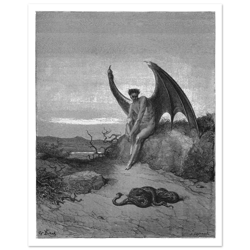 Gustave Dore Paradise Lost engraving . Satan and the serpent.