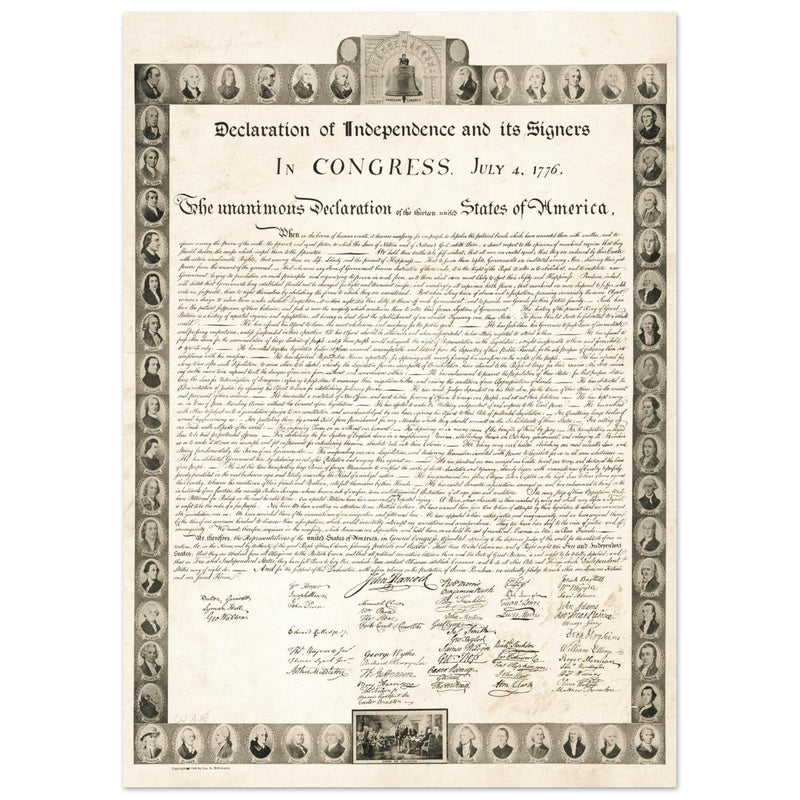 Declaration of Independence of the United States of America and its signers.