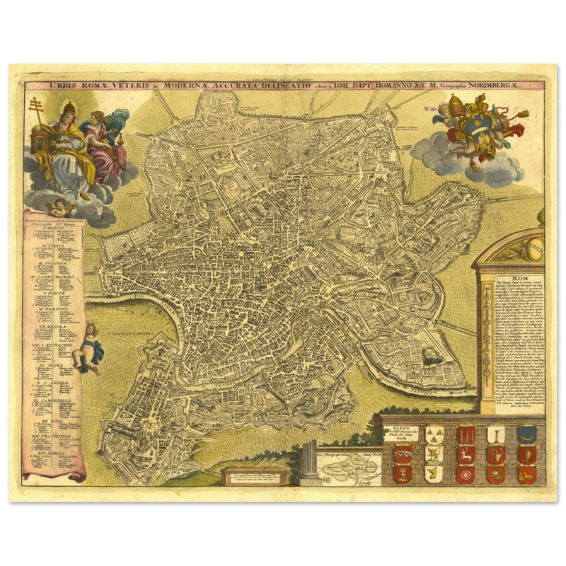 Antique city map of Rome in Italy XVIII Century by Johan Baptiste Homann.