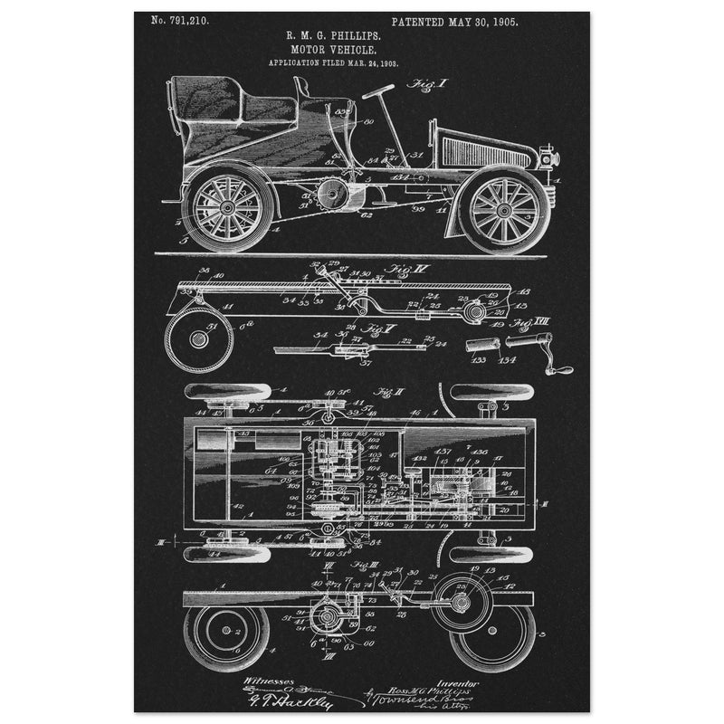 Motor Vehicle patent. Vintage car illustration.