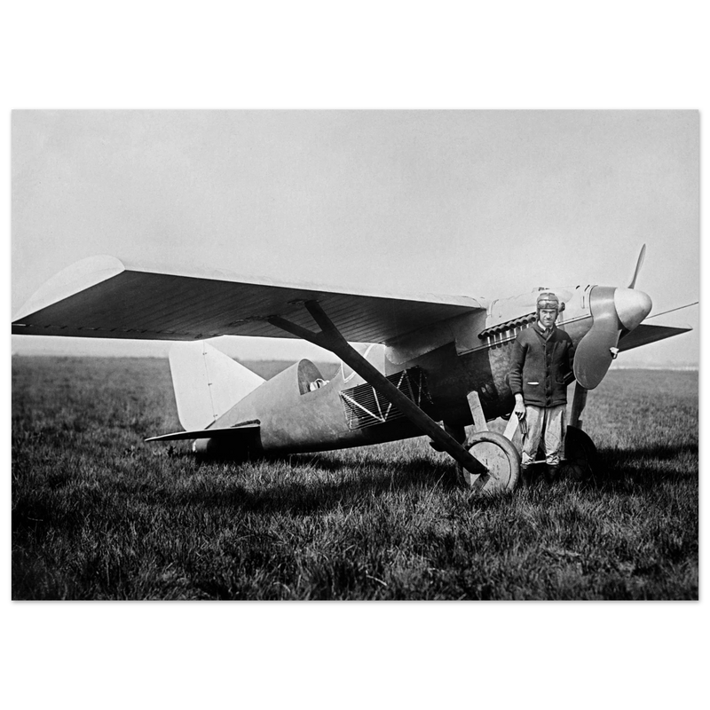 American aviator Roland Rohlfs stands in front of vintage airplane 1920 Fine art