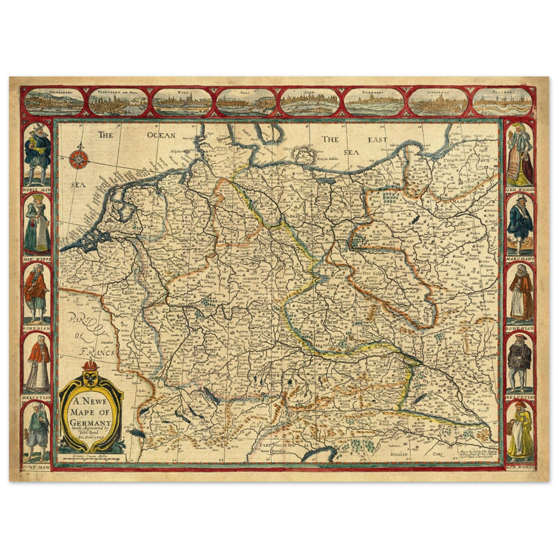 The Holy Roma Empire ancient map of Germany by John speed.