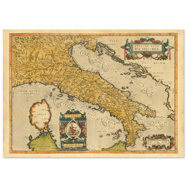 Ancient map of Italy by Abraham Ortelius. Vintage historic map.