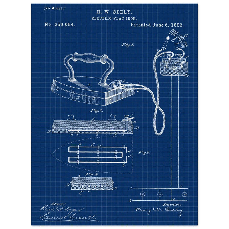 Electric Flat Iron patent by Henry W. Seeley Patent 259.054