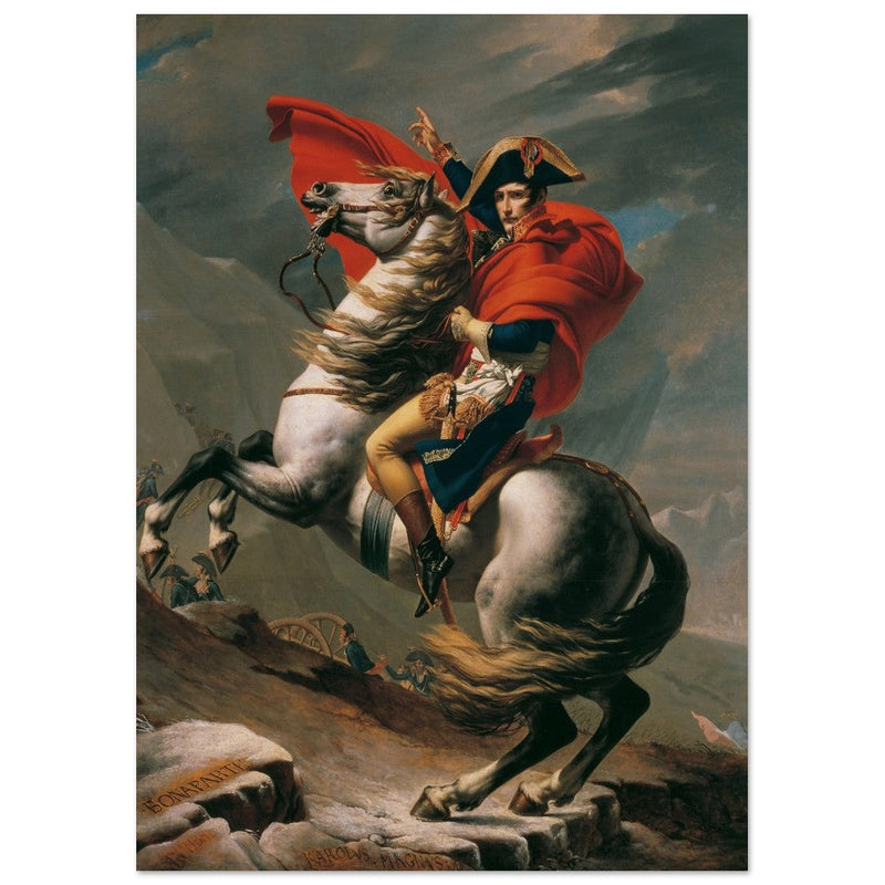 Napoleon at the Great St. Bernard painting by Jacques Louis David 1801.