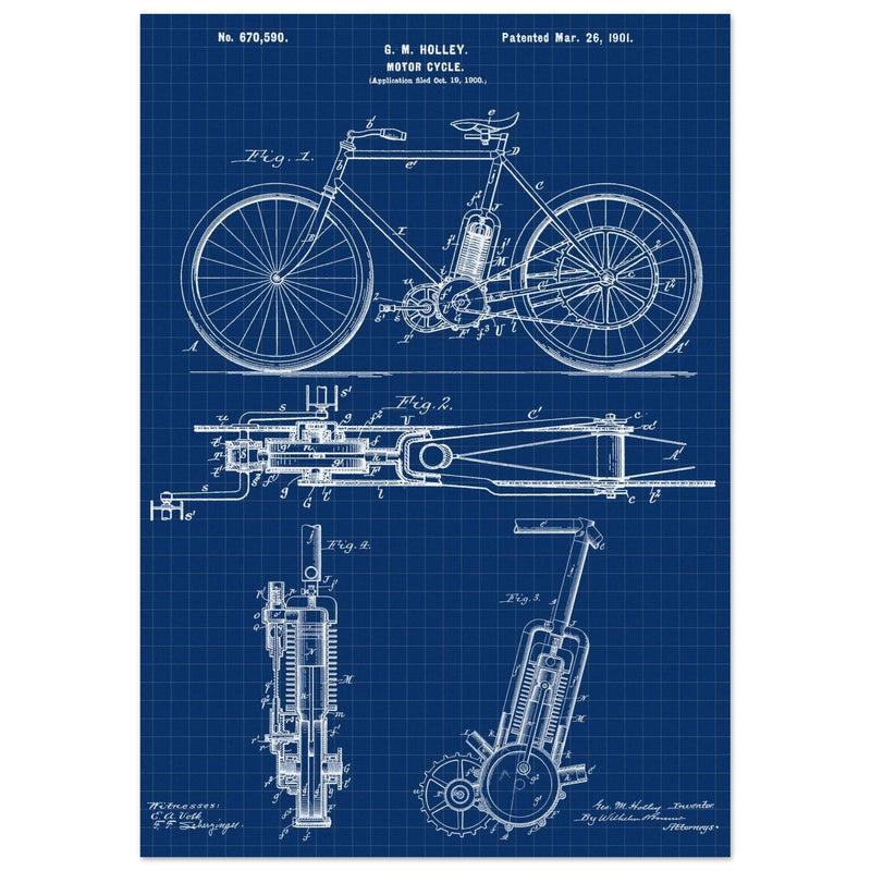 vintage motorcycle patent by G. M Holley.