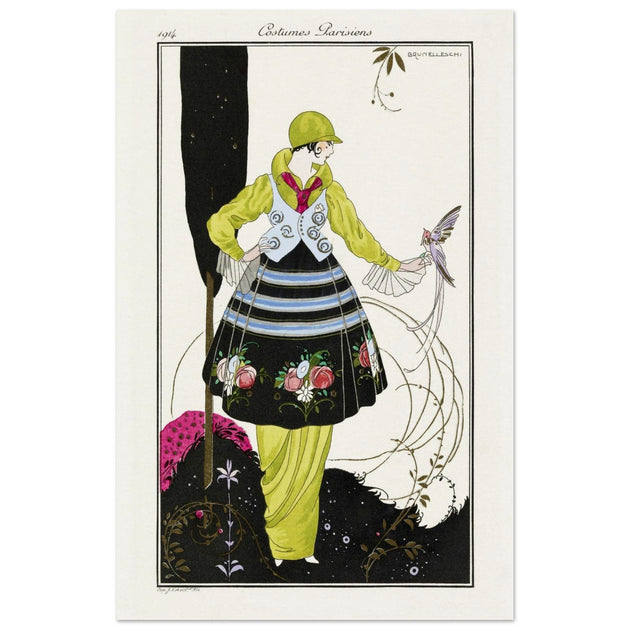 Umberto Brunelleschi vintage illustration Woman with bird.