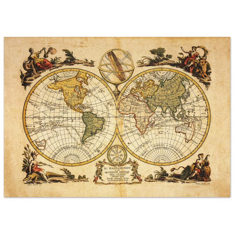 Ancient world map print. Il Mappamondo o sia Descrizione Generale del Globo by Antonio Zatta