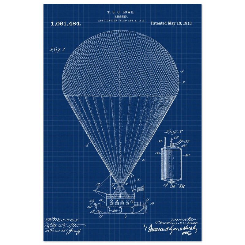 Airship patent drawing by T S C lowe Air balloon illustration