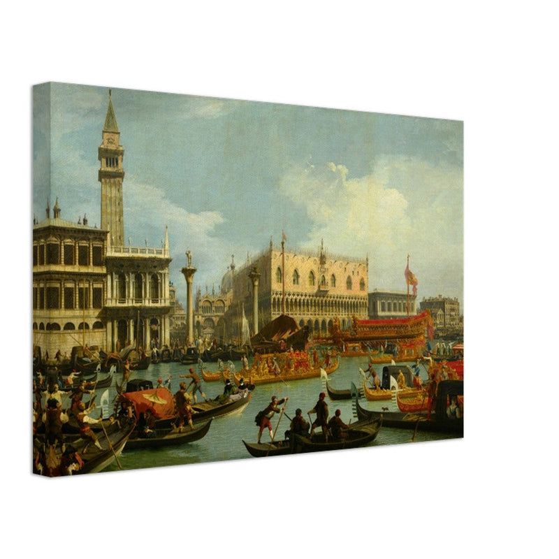 Bucentaur's return to the pier by the Palazzo Ducale. Painter Canaletto 1728. Venice Italy.