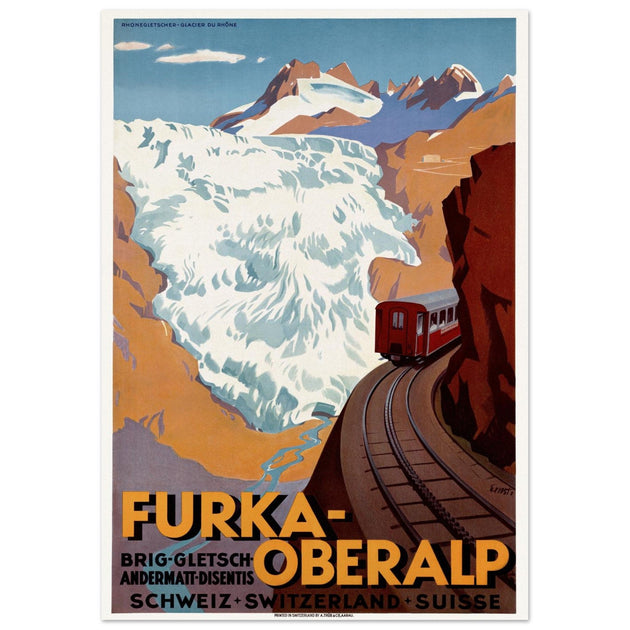 Furka Oberalp swiss vintage travel poster .