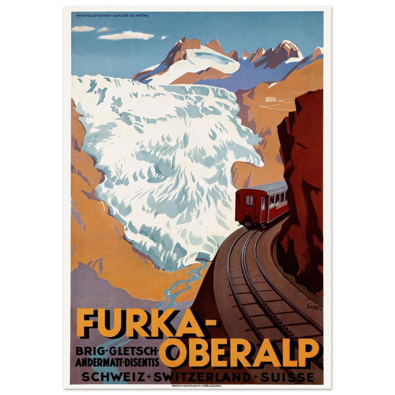 Furka Oberalp swiss vintage travel poster .