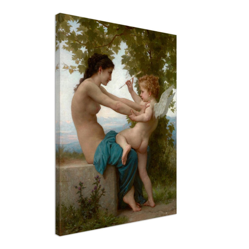 Canvas Cupid and love. A Young Girl Defending Herself against Eros by William Adolphe Bouguereau Antique painting. Greek mythology