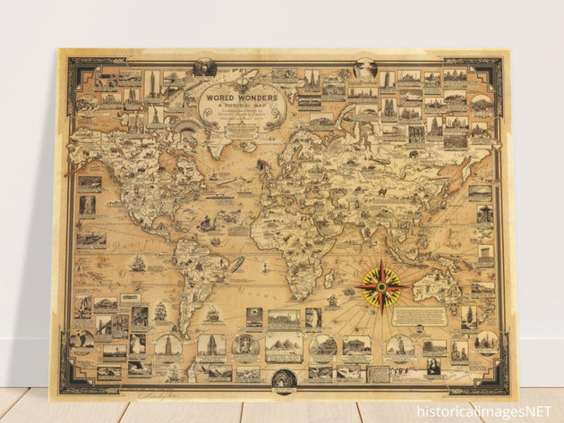 Pictorial old map of the world by Ernest Dudley