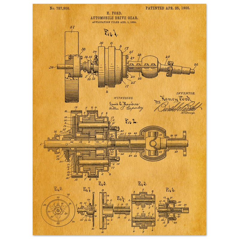 Automobile Drive Gear patent 787908 by Henry Ford. Vintage car