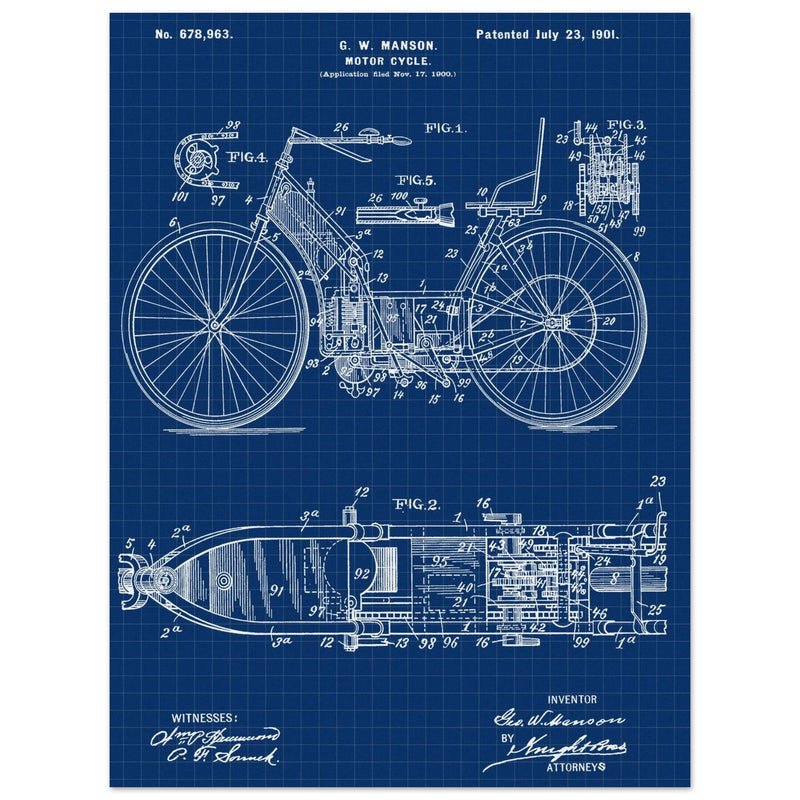 Motorcycle old patent by G. W Manson.