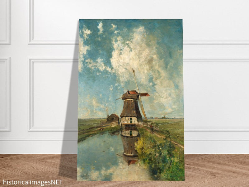 Old dutch windmill painting by Paul Gabriel XIX Century.