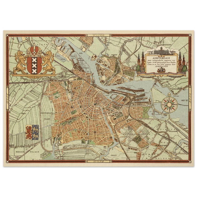 Vintage map of Amsterdam The Netherlands.