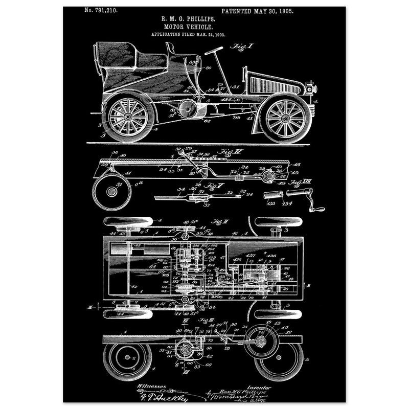 Motor Vehicle patent. Vintage car illustration.