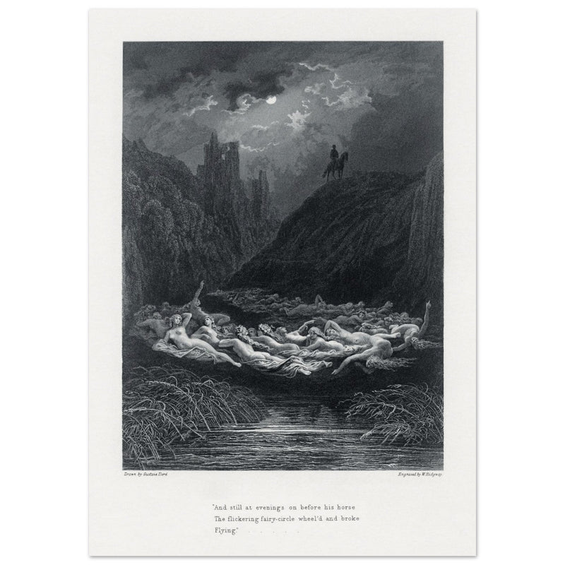 Gustave Dore illustration of King Arthur legend . The Fairy Circle. From the book Idylls of the King by Alfred Tennyson.