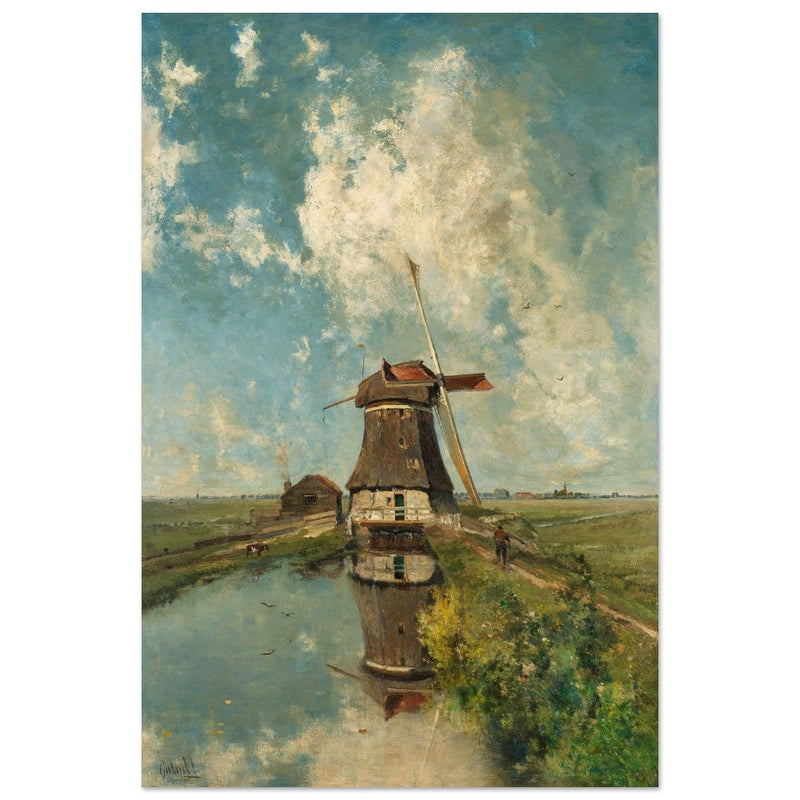 Old dutch windmill painting by Paul Gabriel XIX Century.