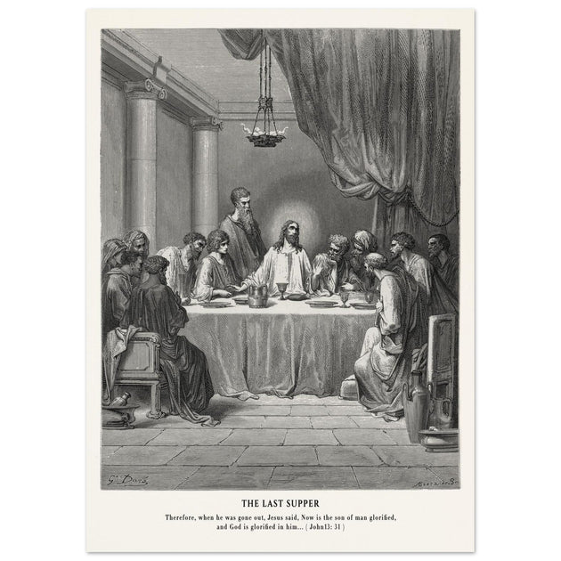 Gustave Dore The Bible engraving print . The Last Supper illustration .