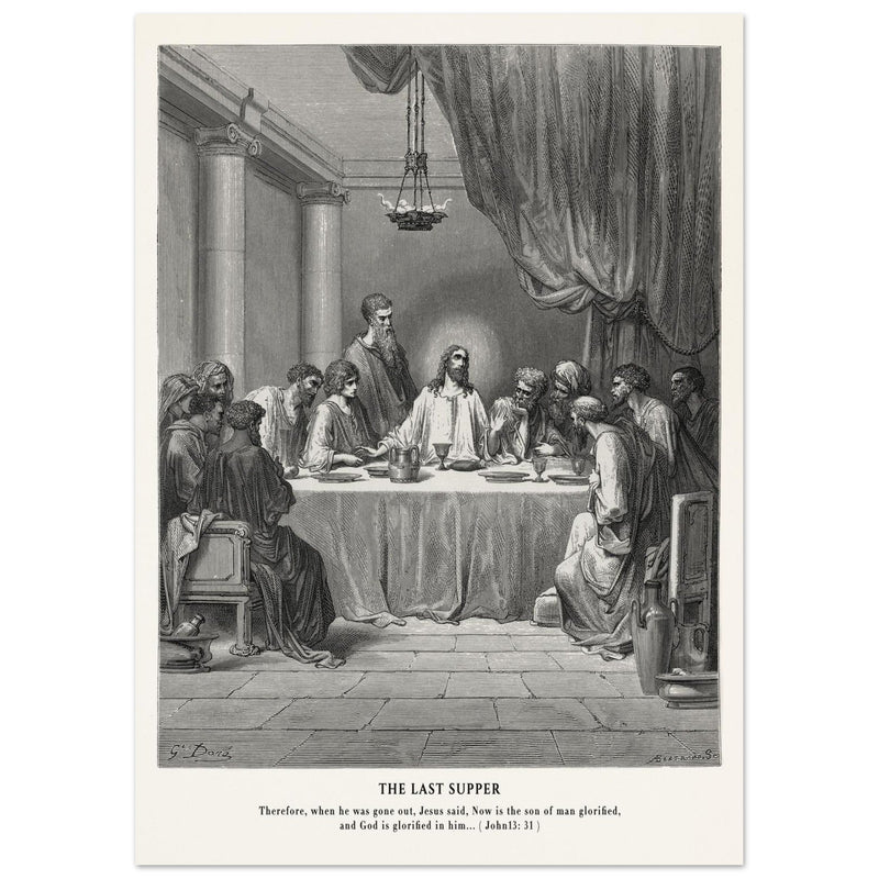 Gustave Dore The Bible engraving print . The Last Supper illustration .