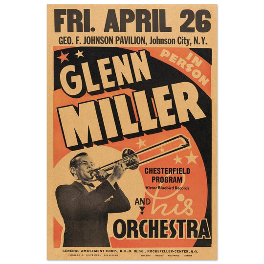 Glen Miller and his orchestra performance vintage music concert poster . Johnson City , New York 1940.
