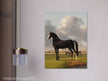 Antique painting of black horse by Anthony Oberman 1828. The fast one in a Meadow.