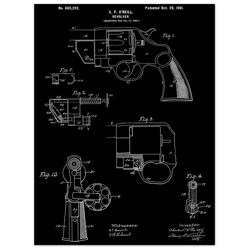 Vintage revolver patent by C P O'Neill.