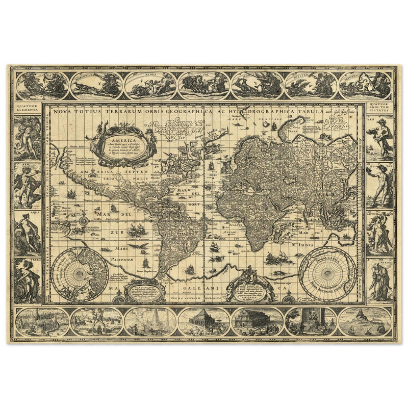 Ancient World Map   by Willem Janszoon Blaeu XVII Century.