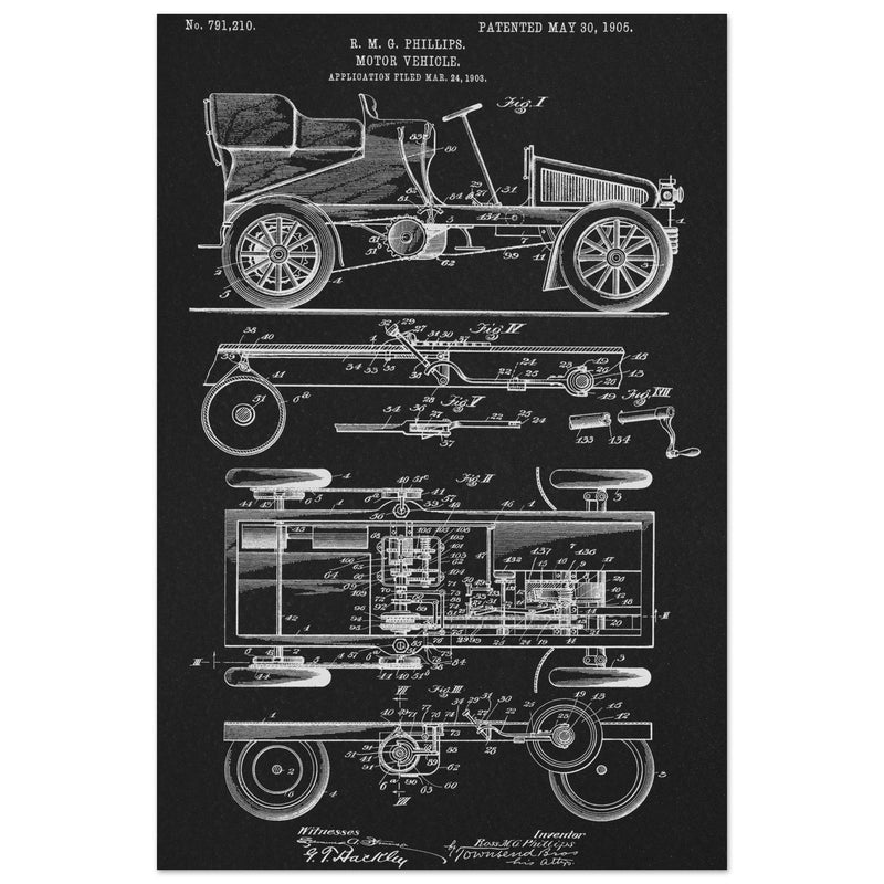 Motor Vehicle patent. Vintage car illustration.