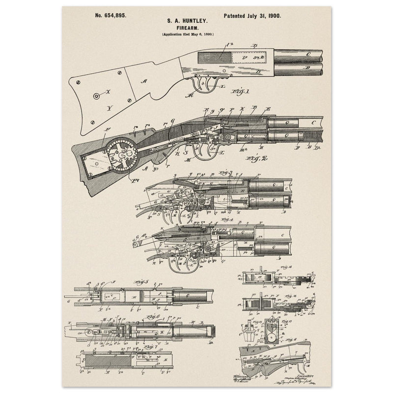 Firearm historic patent 1900. Matte paper