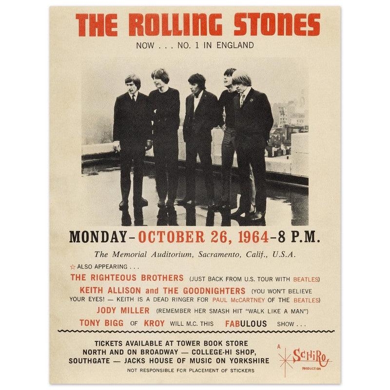 The Rolling Stones concert poster reproduction. 1964 performance. Printed on Fine Art paper