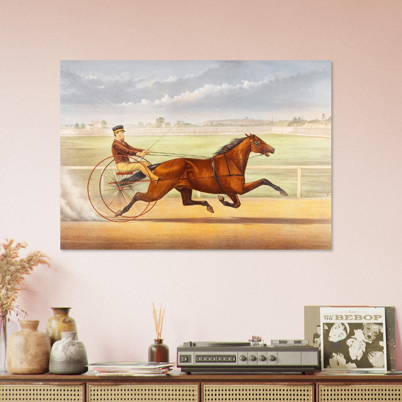 Harness horse racing lithograph. Mr. Bonner's Horse Joe Elliott by John Cameron.