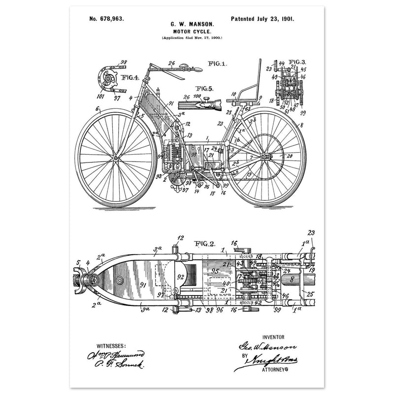 Motorcycle old patent by G. W Manson.